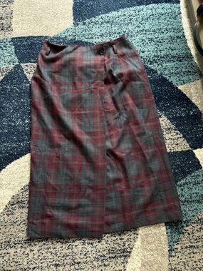 Eddie Bauer Wool Plaid Wrap Skirt in Burgundy and Green Dark academia style